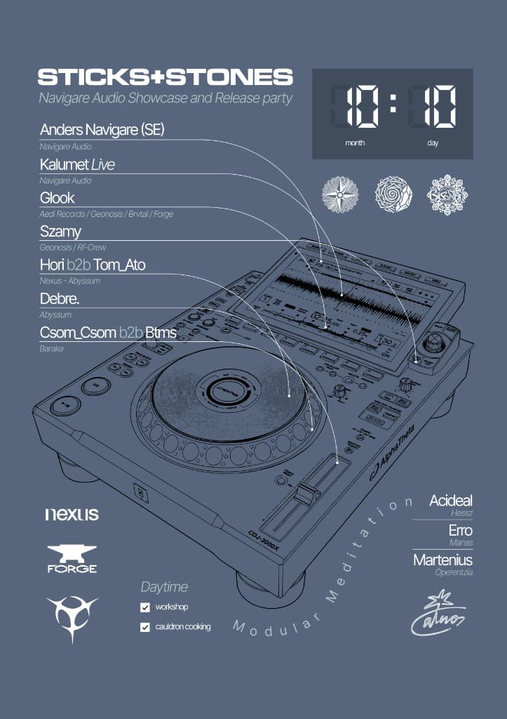 Flyer — Sticks + Stones Navigare Audio Showcase, 10 October